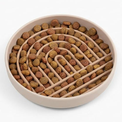 Should We Go? Slow Feeder for Dogs & Cats, The Slowdown Bowl Silicone Slow Eating, Modern Lick Mat Design, Reduces Gulping, Fits 2 Cups, 7.5” Across x 1.5” Tall, Mealtime Challenge, Medium-Sand - color: Sand - Rainbow Design, size: Medium (7.5” Across x 1