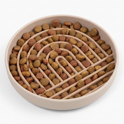 Should We Go? Slow Feeder for Dogs & Cats, The Slowdown Bowl Silicone Slow Eating, Modern Lick Mat Design, Reduces Gulping, Fits 2 Cups, 7.5” Across x 1.5” Tall, Mealtime Challenge, Medium-Sand - color: Sand - Rainbow Design, size: Medium (7.5” Across x 1