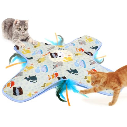 DFQ Interactive Cat Toy for Indoor Cats, Rechargeable Touch-Activated Moving Feather Wand with Concealed Motion, Play Toy for Kittens and Adult Cats (Yellow) - color: Yellow
