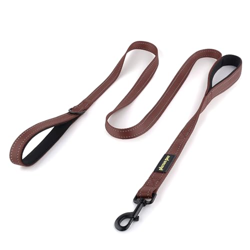Plutus Pet Double Handle Dog Leash 4ft, Heavy Duty, Reflective Dual Handle Dog Leash for Safety Training, for Medium Large Dogs,2 Handle Leads, Chocolate - color: Chocolate, size: 4 FT