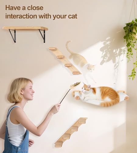 Cat Stairs Hammock Set of 3 – Cat Wall Shelves with 1 Floating Fabric Hammock, 2 Wall Ladders with 4 Steps Each - color: 3 in 1 Hammock