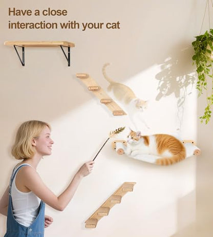 Cat Stairs Hammock Set of 3 – Cat Wall Shelves with 1 Floating Fabric Hammock, 2 Wall Ladders with 4 Steps Each - color: 3 in 1 Hammock