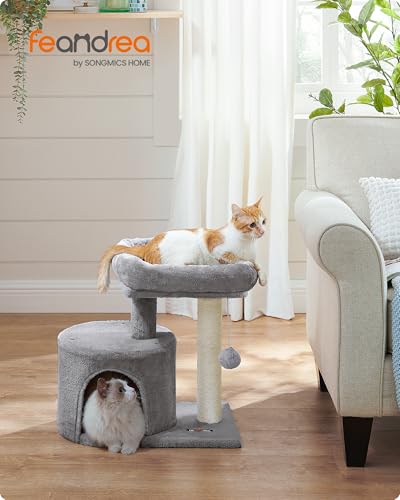 Feandrea Cat Tree, Small Cat Tower with Sisal Scratching Post, Plush Condo with Padded Perch, for Small Spaces, Kittens, Light Gray UPCT50W - color: Light Gray