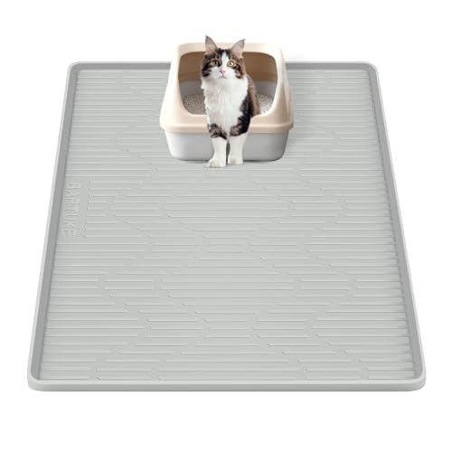 Silicone Cat Litter Mat, 24" x 17" Large Cat Litter Box Mat Litter Trapping Mat for Scatter Control, Waterproof, Soft on Kitty Paws, Clean Floor (Grey) - size: 24"L x 17"W