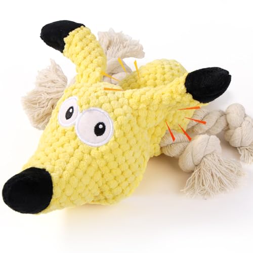 Letsmeet Squeaky Plush Dog Toys - Rope-Designed Interactive Dog Chew Toy for Large Dogs, Puppy Toys for Tug of War, Durable Pet Toys for Dogs - color: Yellow