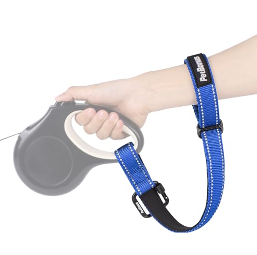 Dog Leash Wrist Strap, Safety Strap for Retractable Leash, Lockable Reflective Short Dog Walking Lead with Adjustable Soft Padded Handle, Extra Layer Security for Pet Stroller (Blue) - color: Blue, size: 1 Pack