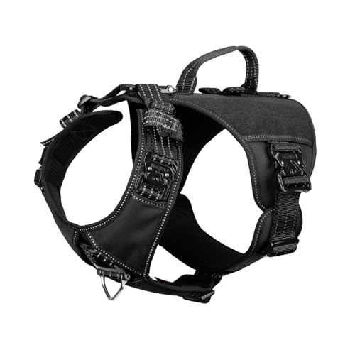 ICEFANG GN8 Tactical Dog Harness with 4X Metal Buckles for Medium Sized Dogs,Reflective in Training Walking K9 Vest,No-Pull Front Leash Clip,Adjustable Pet Harness (Black, Medium (Pack of 1)) - color: Black, size: Medium (Pack of 1)