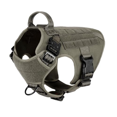 ICEFANG Tactical Dog Harness, Medium Size,2X Metal Buckle,Working Dog MOLLE Vest with Handle,No Pulling Front Leash Clip,Hook and Loop Panel (Green,M (Pack of 1)) - color: Green, size: Medium (Pack of 1)