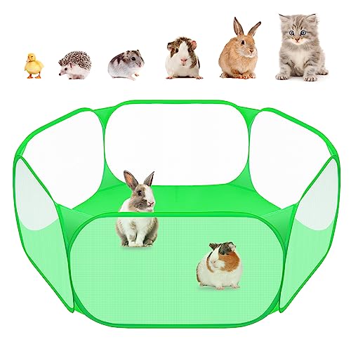Amakunft Small Animal Playpen, Pop-Up Portable Play Yard for Guinea Pigs, Rabbits, Hamsters, Hedgehogs, Foldable Exercise Fence with Breathable Mesh for Indoor Outdoor Use - color: Green