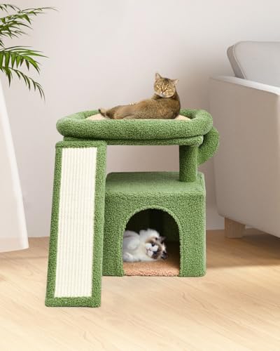 Small Cactus Cat Tree for Indoor Cats, Green Cat Tower with Scratching Post & Board, Unique Cactus Cat House with Perch for Kittens, Stable Condo and Stand (Green) - color: Green
