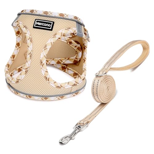 Mercano Soft Mesh Dog Harness and Leash Set, Step-in Reflective Breathable Lightweight Vest Harnesses with Safety Buckle for Small Dogs, Cats (Beige, XXS) - color: Beige, size: XXS (Chest: 9.5"-11.2")
