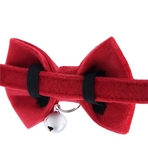 Velvet Red Bow Cat Collar with Breakaway Safety Buckle, Adjustable Fit for Adult Cats - color: Red