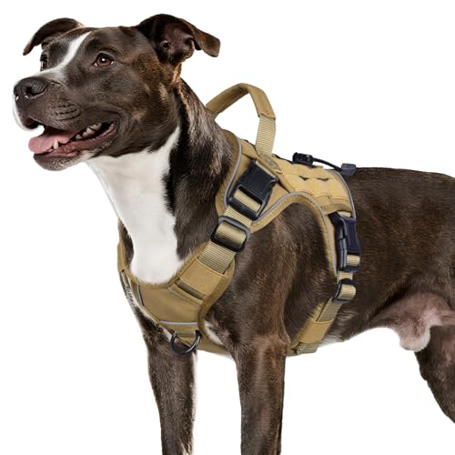 WINGOIN Tactical Dog Harness for Medium Dogs, Heavy Duty No Pull Dog Harness with Handle, Adjustable Reflective Military K9 Pet Vest for Pitbull, Female, Male, Walking, Training, Hunting, Khaki (M) - color: Khaqi, size: M: 30-50 lbs (Chest:24-28",Neck:17-