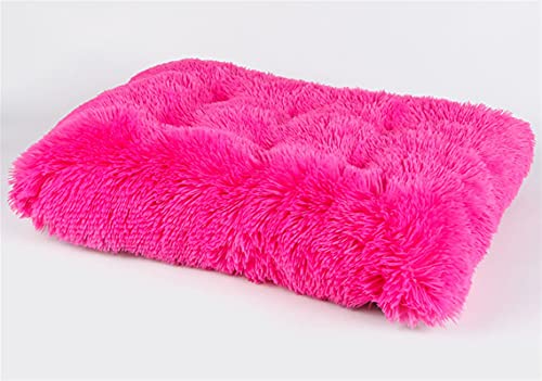 Long Plush Calming Pet Bed Cuddler Pet Bed for Dogs and Cats Fluffy Faux Fur Dog Bed with Anti Slip Bottom Machine Washable Pet Sleep Bed Crate Mat Hot Pink M - color: Hot Pink, size: M(25"x19"x4")