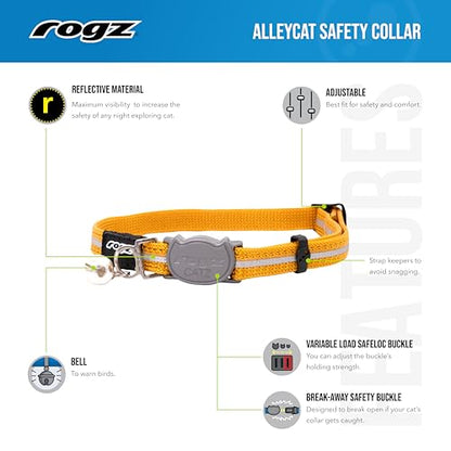 Rogz Reflective Nylon Cat Collar with Breakaway Clip and Removable Bell, fully adjustable to fit most breeds, Red - color: Red