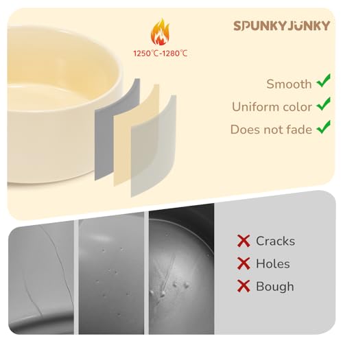 SPUNKYJUNKY 13.5OZ Ceramic Dog and Cat Bowl, Modern Cute Weighted Food Water Bowl for Replacement Beige (1 Pack) - color: Beige, size: 1.7 CUPS