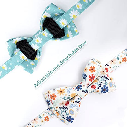 Faygarsle 2 Pack Cotton Designer Breakaway Cats Collar with Bow Tie and Bell Cat Collars for Girl Female Cat Collar with Bell Collars for Cats Flower Pattern - color: Flower