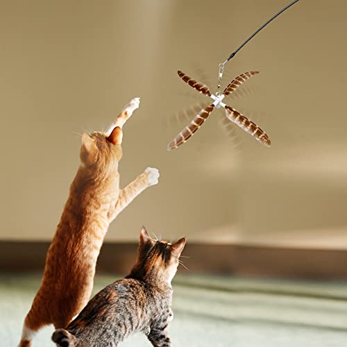 uahpet Natural Feather Cat Toys for Indoor Cats Retractable Kitten Wand 60inch Safe Hunting Distance Interactive Toys for Kittens with 4Pcs Senses Replacement Teasers Arouse Desire to Hunt