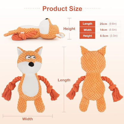 Dog Toys, Dog Squeaker Toys with Crinkle Paper, Stuffed Animal Dog Plush Chewing Toy, Cotton Rope Interactive Toys for Puppy, Small, Middle Dogs (Orange Fox) - color: Orange