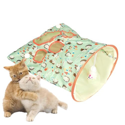 SYCOOVEN Cat Tunnel Bag for Indoor Cats, Pet Collapsible Tunnel Crinkle Sack Bag with 1 Little Mouse & Toy Ball, Crinkle Paper Interactive Cat Toys Hide and Seek(Green Pattern) - color: green pattern