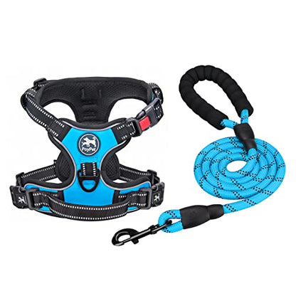 PoyPet Dog Harness and Leash Combo, Escape Proof No Pull Vest Harness, with 5 Feet Leash, Reflective Adjustable Soft Padded Pet Harness with Handle for Small to Large Dogs(Blue,S) - color: Blue, size: S