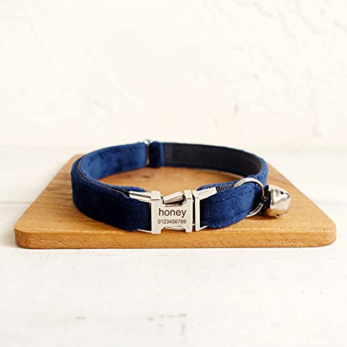 Cat Collar Personalized with Name Phone Number Engraved,Customized with Bell for Small Dogs Puppy Kitten - color: Navy Blue, size: S (6"-10")