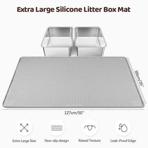 Kalolary Cat Litter Mats, 50" x 35" Extra Large Silicone Cat Mat for Litter Box, Easy to Clean Kitty Litter Trapping Mat, Soft on Kitty Paws, Waterproof, Urine-Proof Kitty Litter Mats for Floor, Grey - color: Grey: 127x89cm