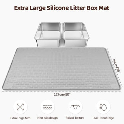 Kalolary Cat Litter Mats, 50" x 35" Extra Large Silicone Cat Mat for Litter Box, Easy to Clean Kitty Litter Trapping Mat, Soft on Kitty Paws, Waterproof, Urine-Proof Kitty Litter Mats for Floor, Grey - color: Grey: 127x89cm