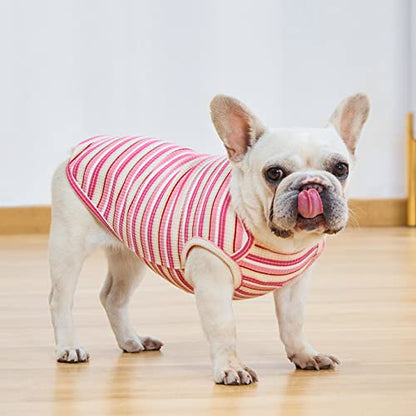 Dog Shirts Vest Cotton Striped T-Shirt, Sleeveless Stretchy Pet Clothes for Small Dogs, 2-Pack Soft Breathable Puppy Tank Top Cat Tee (XX-Large, Pink,Rose) - color: Pink,Rose, size: XX-Large