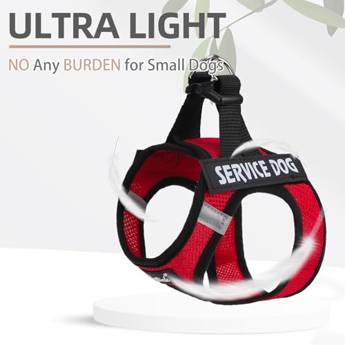 PUPTECK Service Dog Harness and Leash Set for Small Medium Dogs No Pull Step-in Soft Mesh Puppy with 2 Removable Patches Cat Vest Harnesses Reflective at Night, Red, M - color: #1 Red(Service Dog), size: M(CHEST 16"-18", 11-18 lbs)