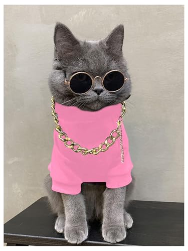 QWINEE 3Pcs Dog Hoodie Cat Apparel Dog Custume Set with Necklace and Sunglasses Pet Clothes for Puppy Small Medium Dogs Cats Light Pink Medium - color: Light Pink, size: Medium