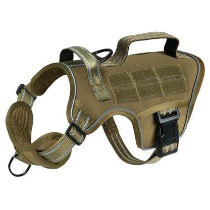 Small Dog Harness, Heavy Duty Tactical No Pull Dog Harness, No Choke, Easy On and Off Pet Vest with Molle System, Adjustable Reflective Dog Vest with Breathable Padded for Walking Hiking Training - color: Khaki, size: S(Neck:16-22",Chest:20-28"),18-35 lbs