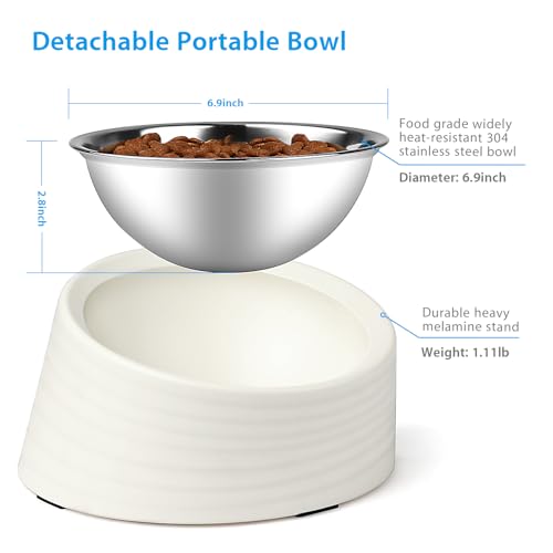 Uppetly Tilted Angle Dog Bowl, 15° Slanted Stainless Steel Dog Cat Food Bowl, Non-Slip & Non-Spill Pet Feeder with Elevated Detachable Melamine Stand, Easy to Get Food Dish, Large 2 Cup White - color: White-2Cup