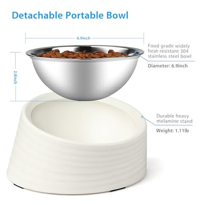 Uppetly Tilted Angle Dog Bowl, 15° Slanted Stainless Steel Dog Cat Food Bowl, Non-Slip & Non-Spill Pet Feeder with Elevated Detachable Melamine Stand, Easy to Get Food Dish, Large 2 Cup White - color: White-2Cup