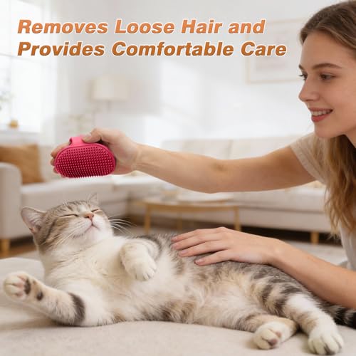 7-Piece Pet Grooming Kit with Storage Bag | Portable Bathing Set for Dogs & Cats | Includes Silicone Gloves, Deshedding Brushes & Finger Toothbrushes | All-in-One Pet Care (Pink) - color: Cherry Blossom Pink