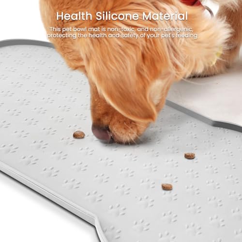 PWTAA Dog Food Mat Anti-Slip Silicone Dog Bowl Mat Thicker Pet Placemat Waterproof Cat Feeder Pad with Raised Edge Puppy Kitten Feeding Mats Suitable Small Medium-Sized Dogs Cats Eating Tray - color: White, size: 19.4" x 9.8"