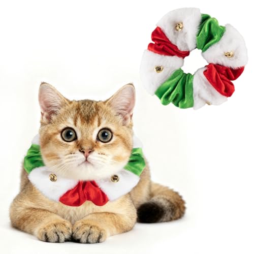 Christmas Pet Collar, Pet Outfit Classical Red Green Jingle Bell Christmas Collar Fun Adjustable Elasticity Costume Accessory Soft Velvet Collars for Xmas Party Holiday Pet Neckwear S/M Size - color: Style1