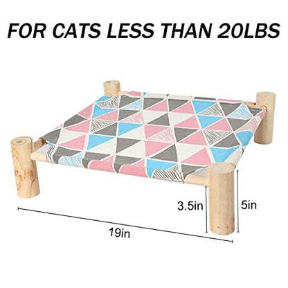 Cat and Dog Hammock Bed for Small Dogs, Brethable Wooden Cat Pet Rabbit Elevated Cooling Outdoor Bed Cots Furniture for Summer Monstera Leaf - color: Triangles