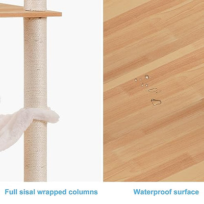 Hey-brother Wooden Cat Tree, 66.1“ Cat Furniture with Scratching Posts, Modern Cat Tower with hammocks, Toys, cat condo, Walnut MPJ120WB - color: Walnut