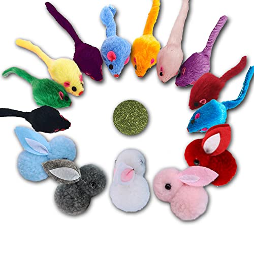 Furry Cat Toys Mice Rattle Interactive Mouse Toy for Indoor Cats Catnip Ball Pet Play Fur Ball Rabbit Assorted Color - size: 16 Piece Set