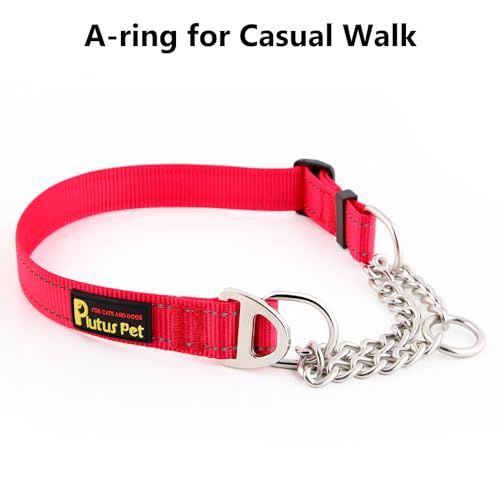 Plutus Pet Martingale Dog Collar with Stainless Steel Chain and Reflective Nylon, Adjustable No Pull Training Collar, for Small Medium, and Large Dogs, Red, S - color: Red, size: Small