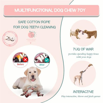 2-Pack Dog Rope Toy Durable Cotton Dog Chew Toys for Aggressive Chewers Interactive Tug of War and Teeth Cleaning for Small to Medium Breed Pets(Pink, Medium) - size: Medium
