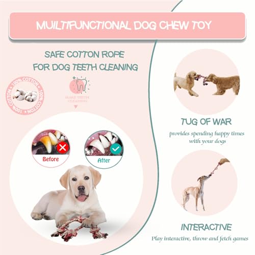 2-Pack Dog Rope Toy Durable Cotton Dog Chew Toys for Aggressive Chewers Interactive Tug of War and Teeth Cleaning for Small to Medium Breed Pets(Pink, Medium) - size: Medium