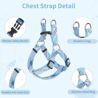 BINGPET Dog Harness Collar Leash Set,Adjustable No Pull Escape Proof Small Dog Harness,Classic Plaid Puppy Harness and Leash Set for Small Medium Large Dogs Training Easy Walk Running(Blue,M) - color: Blue Plaid, size: M(Chest Girth:17.3''-23.38'')