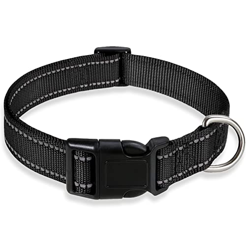 Reflective Dog Collar with Buckle Adjustable Safety Nylon Collars for Small Medium Large Dogs, Black XS - color: Black, size: X-Small :Width 5/8",Neck 8-12"