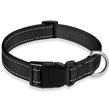 Reflective Dog Collar with Buckle Adjustable Safety Nylon Collars for Small Medium Large Dogs, Black S - color: Black, size: Small :Width 5/8",Neck 10-14"