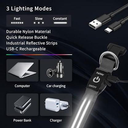Dog Light up Collar for Night Walking - High Visibility LED Dog Collar - Rechargeable - Waterproof - Reflective - Adjustable Lighted Glow Collars(White,Large) - color: White, size: Large (18" - 23")