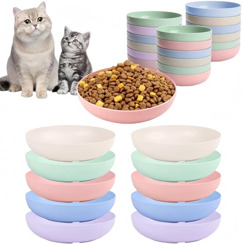 [18 Pack] Cat Dishes Whisker Friendly, Shallow Wide Pet Food and Water Bowl, 5.5 Inch Cat Food Dish, Friendly Wet Feeding Bowl, Durable Wheat Straw Pet Bowls, Pet Plate for Kittens (Indoor/Outdoor) - size: 18 Pack