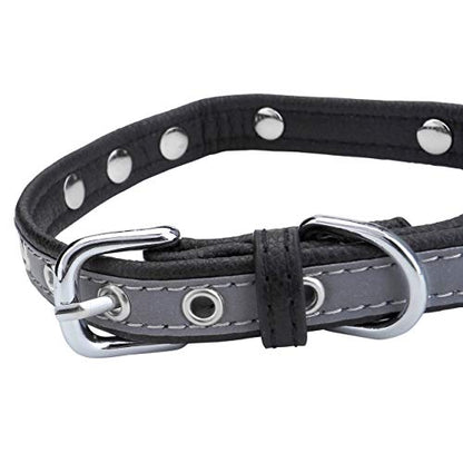 Mogoko Personalized Punk Rock Spiked Dog Collar, Custom Puppy Pet Reflective Leather Collar with Engraved ID Name Plate for Small Medium Large Dogs（S Size; Black）