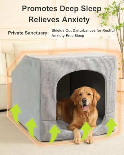 Indoor Dog House for Extra Large Medium Small Sized Dogs - Dog Tent with Washable Removable Cover, Pet Orthopedic Dog Cave Bed Egg-Crate Foam Cushion, Inside Dog House Large Space(XXL) - size: XX-Large (42"L x 30"W x 30"Th)